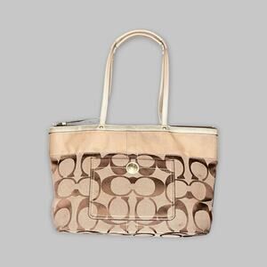 Coach Signature Jacquard Beige & Brown Tote Bag